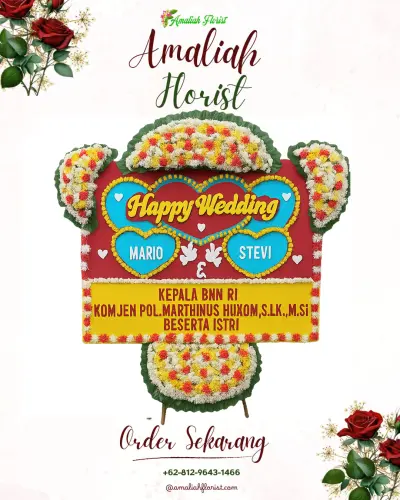 Karangan Papan Bunga Pernikahan di Les